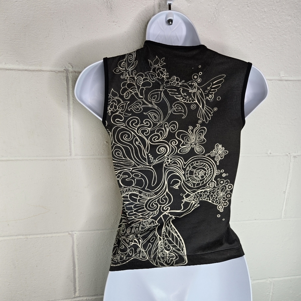 Vtg 90s Y2k Miss Sixty Mod Psychedelic Sleeveless Crop Tank - Picture 11 of 12